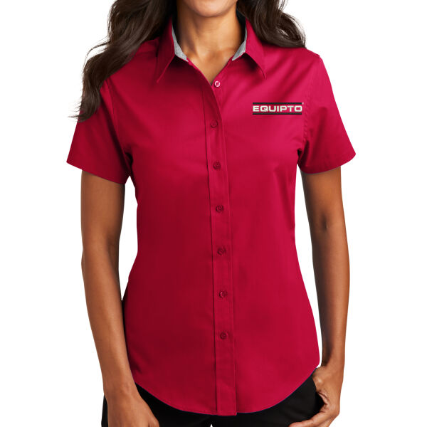 LADIES, Short Sleeve Easy Care Shirt, Equipto, Black/White Thumbnail