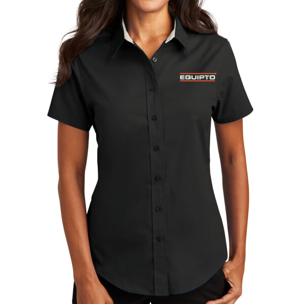 LADIES, Short Sleeve Easy Care Shirt, Equipto, Black/White Thumbnail
